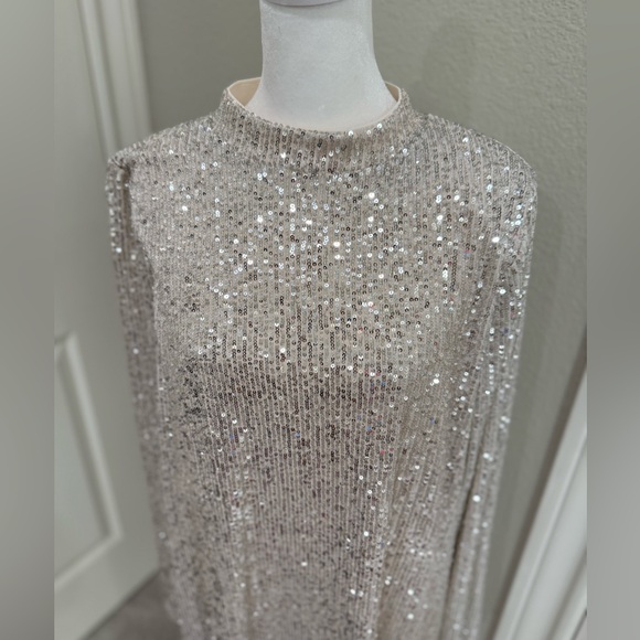 Halogen Sequins Silver Dress with Cream Lining, XL - Picture 6 of 11